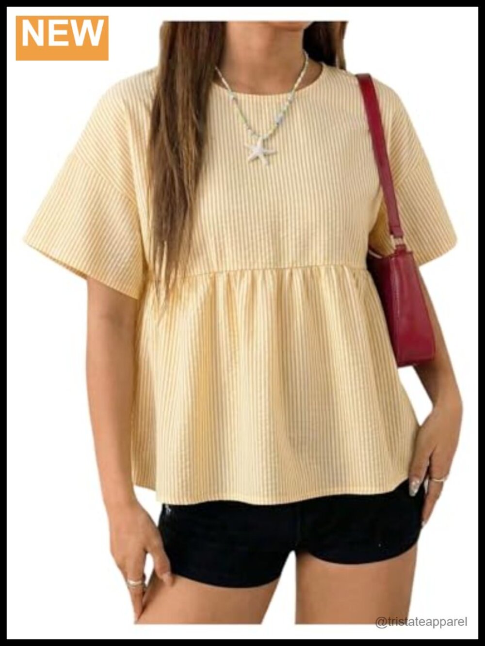Striped Ruffle Peplum Blouse Short Sleeve Summer Top